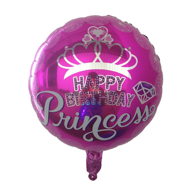 Balon Foil Bulat HBD Happy Birthday Prince / Princess Size 45 cm