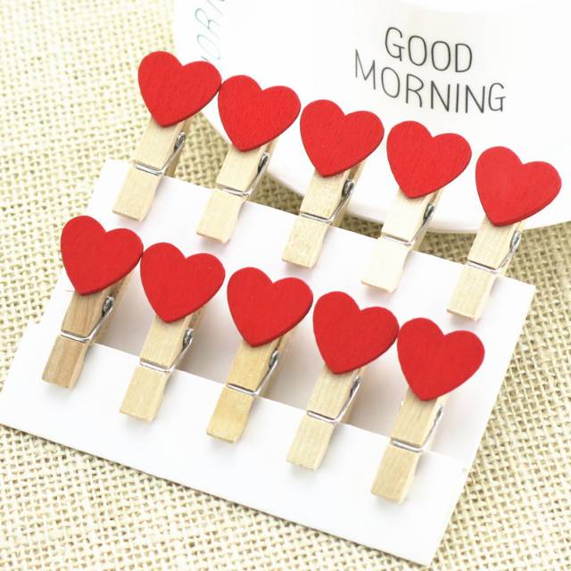 Wooden Clip Set Love 3,5 cm / Penjepit Foto Kayu Hati / Jepitan Kayu / Wooden Peg