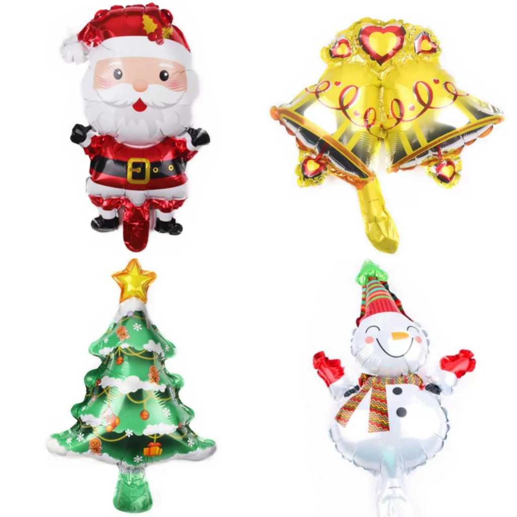Set isi 4 item Balon Foil Mini Natal / Christmas Santa, Snowman, Lonceng