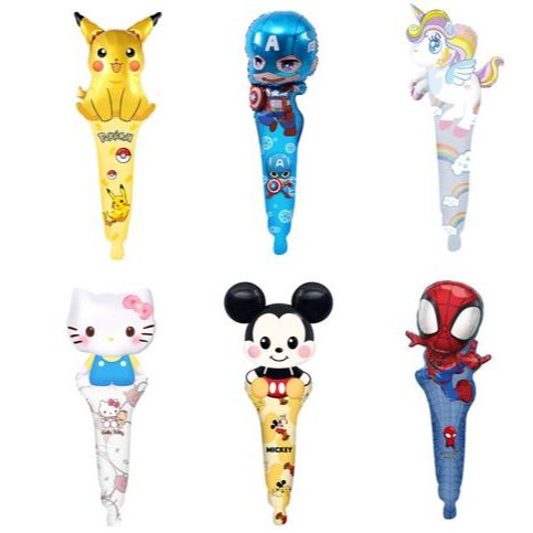 Balon Foil Pentung Panjang Mickey Unicorn Spiderman Spongebob Hello Kitty Pikachu Captain America
