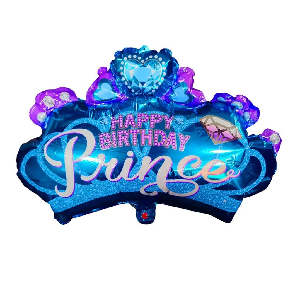 Balon Foil Happy Birthday Prince Diamond Crown Size 74 cm