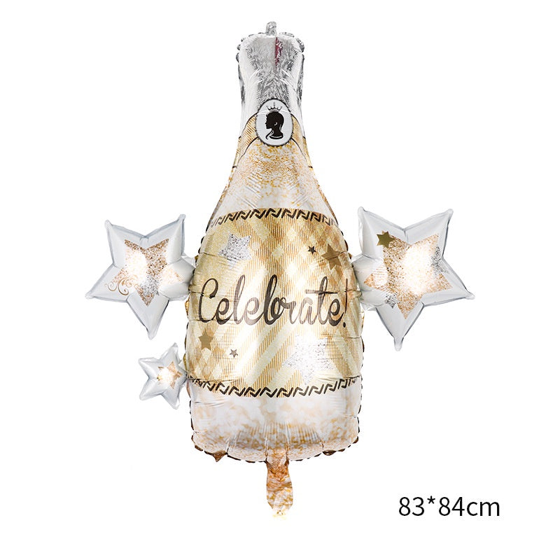 Balon Foil Bottle / Botol & Glass Champagne Jumbo / Lets Party / Cheers / Glitter Gold / Celebrate