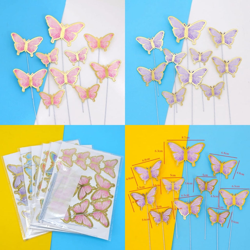10 pcs DIY Birthday Decoration Butterfly Cake Topper / Hiasan Kue Ulang Tahun Kupu-Kupu