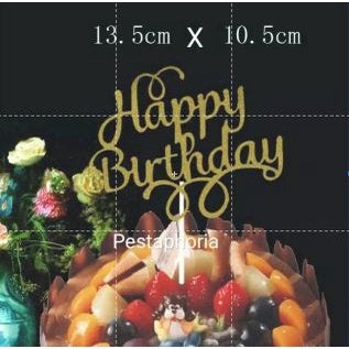 Cake Topper /Topper Kue HBD /Happy Birthday Huruf Besar, Latin Lurus, Pita, Swirly, Antlers Warna Gold Silver