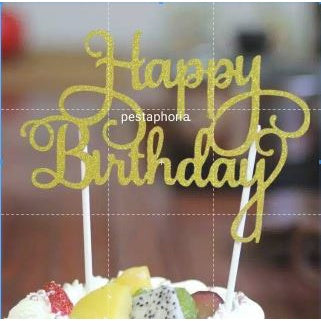 Cake Topper /Topper Kue HBD /Happy Birthday Huruf Besar, Latin Lurus, Pita, Swirly, Antlers Warna Gold Silver