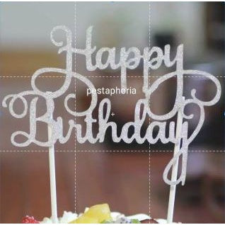 Cake Topper /Topper Kue HBD /Happy Birthday Huruf Besar, Latin Lurus, Pita, Swirly, Antlers Warna Gold Silver