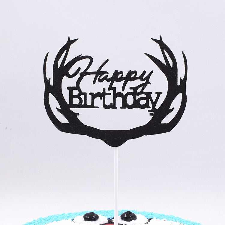 Cake Topper /Topper Kue HBD /Happy Birthday Huruf Besar, Latin Lurus, Pita, Swirly, Antlers Warna Gold Silver