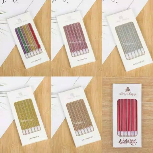 Lilin Ulang Tahun Panjang Metalik Gold / Silver / Pink / Multicolor isi 6 pcs / pack / Tall Candle