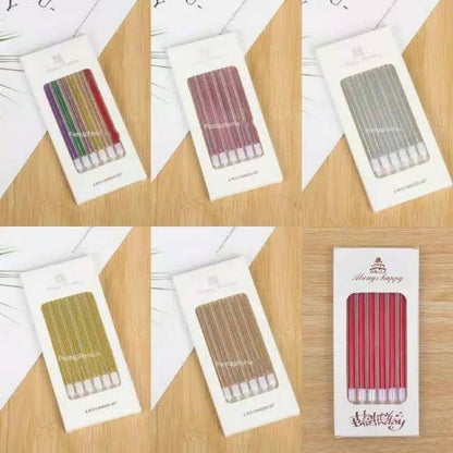 Lilin Ulang Tahun Panjang Metalik Gold / Silver / Pink / Multicolor isi 6 pcs / pack / Tall Candle