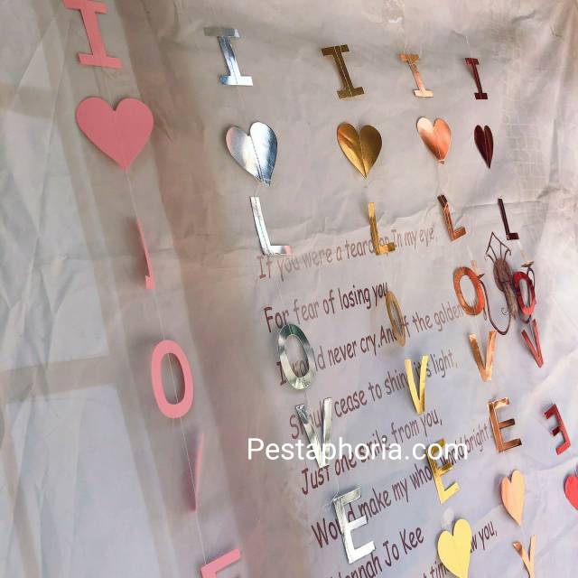 Bunting Flag / Banner I Love You Metalik