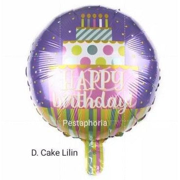 Balon Foil Bulat HBD Happy Birthday Shark/Ice Cream/Candy/Cake/Carousel/Dog/Turtle Size 45 cm