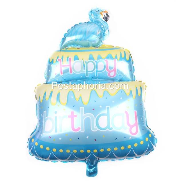 Balon Foil HBD Happy Birthday Cake Flamingo Size 80 cm