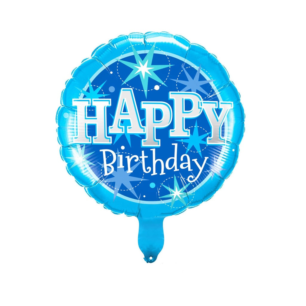 Balon Foil Bulat HBD / Happy Birthday Round Starburst Size 45 cm