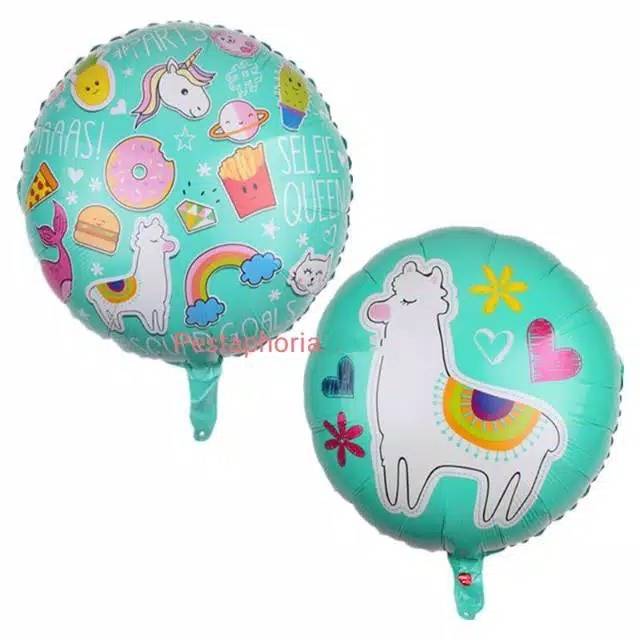 Balon Foil Bulat Alpaca Llama Double Side Size 45 cm