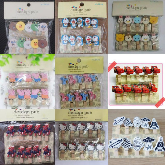 Wooden Clip Set Minion,Doraemon,Hello Kitty, My Little Pony/Penjepit Foto Kayu Karakter/Jepitan Kayu