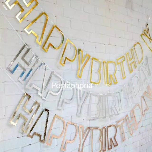Bunting Banner Happy Birthday Frame / Hollow Metalik