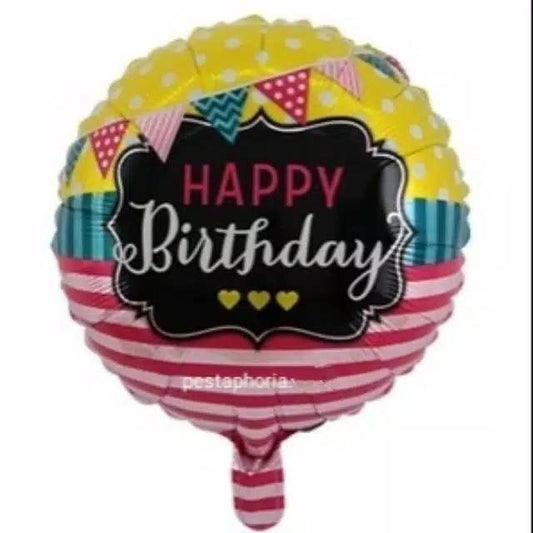 Balon Foil HBD Bulat Happy Birthday Bunting Flag Size 45 cm
