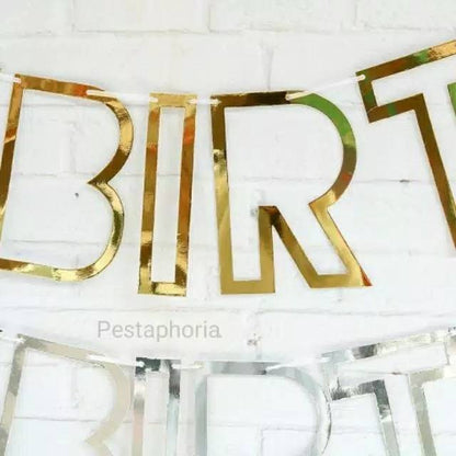 Bunting Banner Happy Birthday Frame / Hollow Metalik