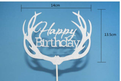 Cake Topper Happy Birthday Antlers Warna Silver