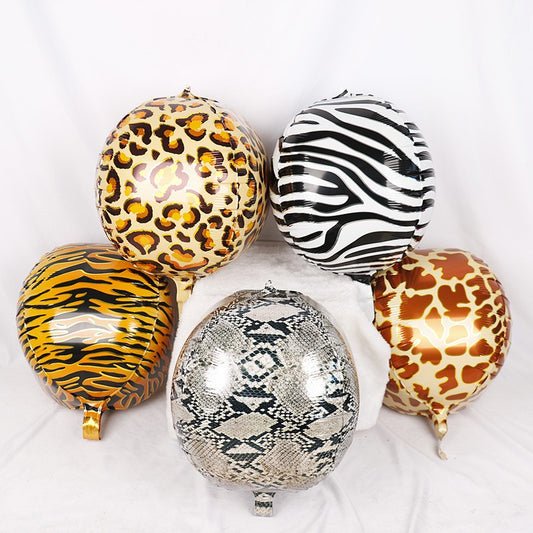 1 set isi 5 Balon Foil Bulat 4D Motif Animal Print Hewan Leopard Macan Zebra Ular Jerapah 22 inch