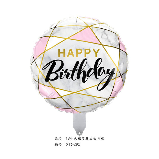 Balon Foil Bulat HBD Happy Birthday Marble Rectangles Size 45 cm