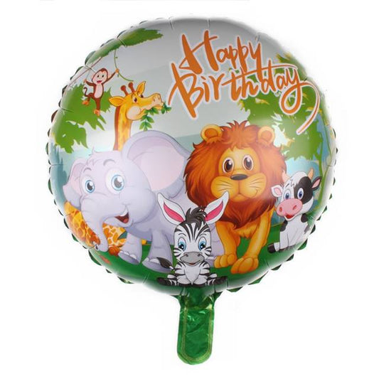 Balon Foil Bulat HBD Happy Birthday Forest Animal Size 45 cm