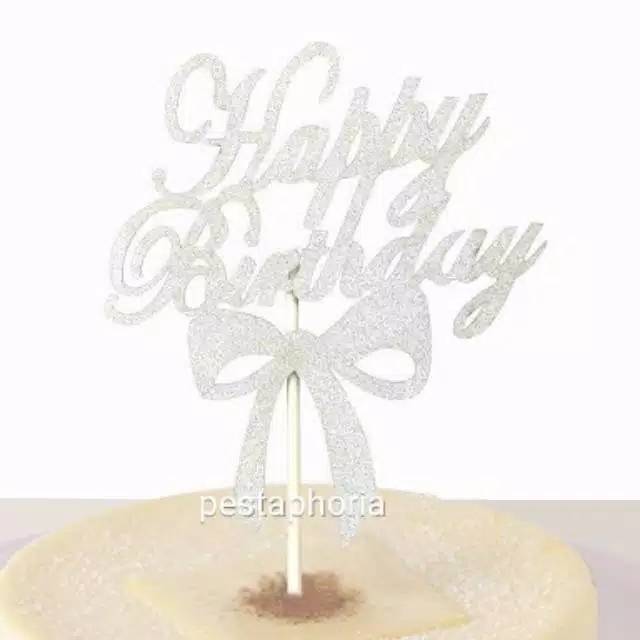 Cake Topper Happy Birthday Huruf Latin Pita Warna Silver