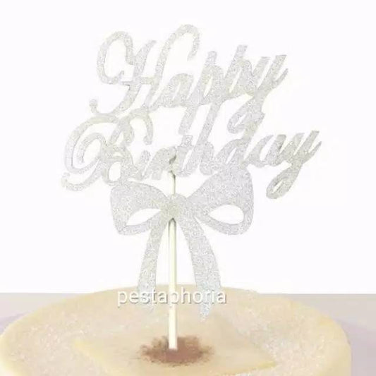 Cake Topper Happy Birthday Huruf Latin Pita Warna Silver