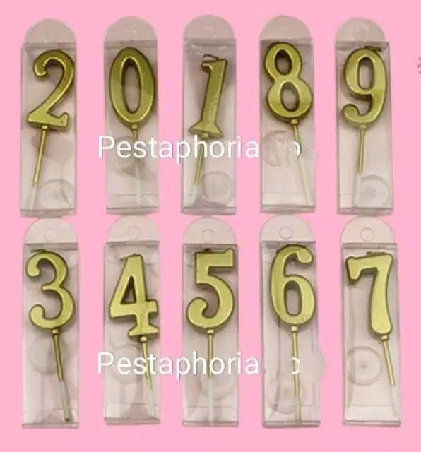 Lilin Angka Ulang Tahun Ultah / Birthday Numeric Candle / Birthday Number Candle Warna Gold Metalik
