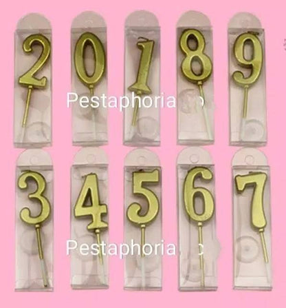 Lilin Angka Ulang Tahun Ultah / Birthday Numeric Candle / Birthday Number Candle Warna Gold Metalik