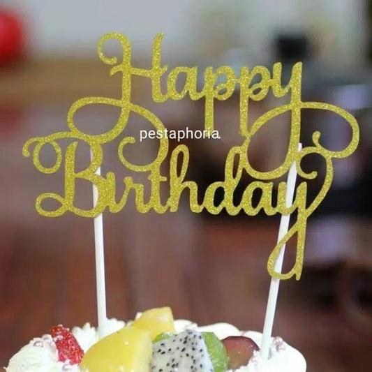 Cake Topper Happy Birthday Huruf Latin Lurus Warna Gold