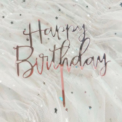 Cake Topper Acrylic / Topper Kue Akrilik Happy Birthday Sweet Seventeen Rose Gold