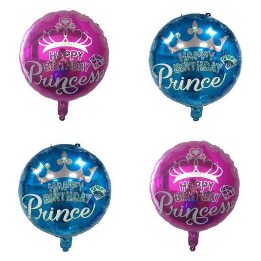 Balon Foil Bulat HBD Happy Birthday Prince / Princess Size 45 cm