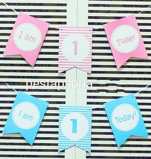 Bunting Banner / Flag I am 1 One Today Blue / Biru