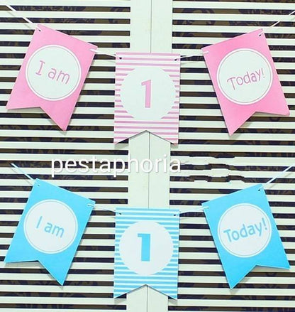 Bunting Banner / Flag I am 1 One Today Blue / Biru