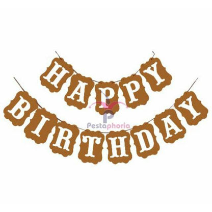 Bunting Flags / Banner Happy Birthday HBD Perisai Warna Coklat / Brown