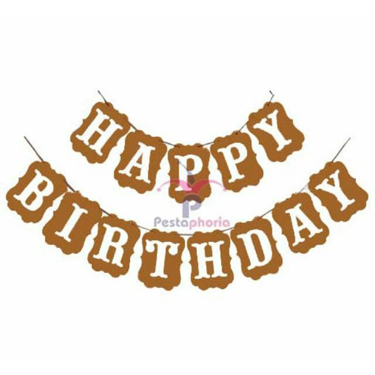 Bunting Flags / Banner Happy Birthday HBD Perisai Warna Coklat / Brown