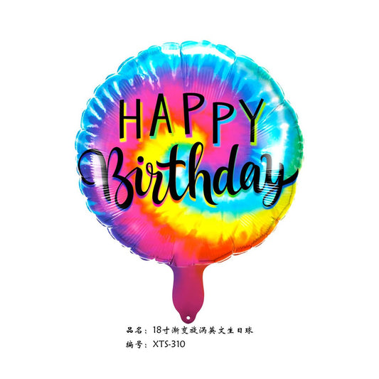 Balon Foil Bulat HBD Happy Birthday Gradient Swirl Size 45 cm