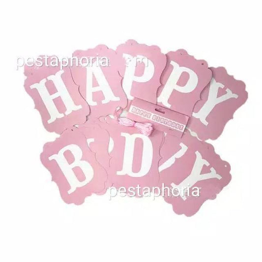 Bunting Flag / Banner Happy Birthday HBD Perisai Warna Pink