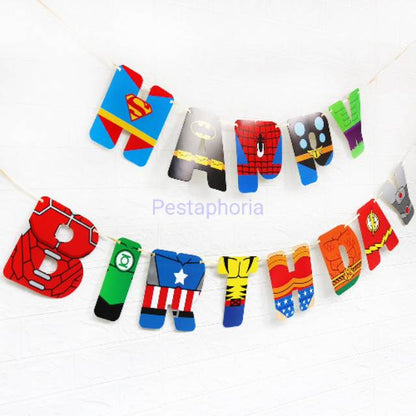Bunting Flag / Banner HBD Happy Birthday Super Hero Model Huruf
