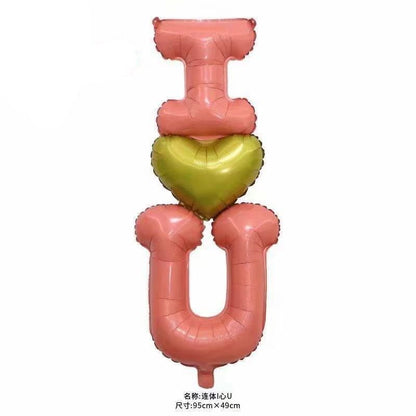 Set isi 5 Balon Foil Triple  I ❤ U / I Love U Susun Pink Gold