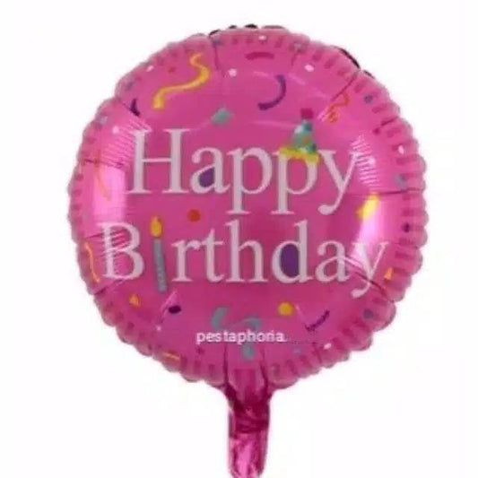 Balon Foil HBD Bulat Happy Birthday Confetti Swirl Pink Size 45 cm