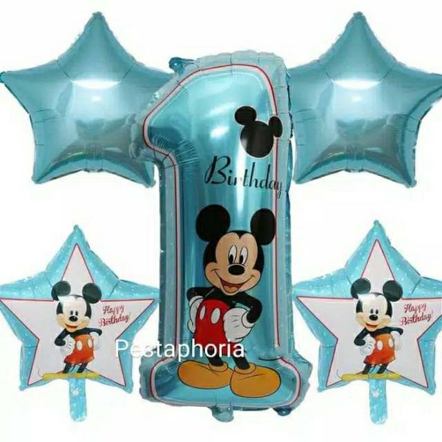 1 Set Balon Foil 1st Birthday Mickey Mouse