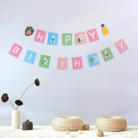 Bunting Flags / Banner Happy Birthday HBD Summer Party / Flamingo Pineapple