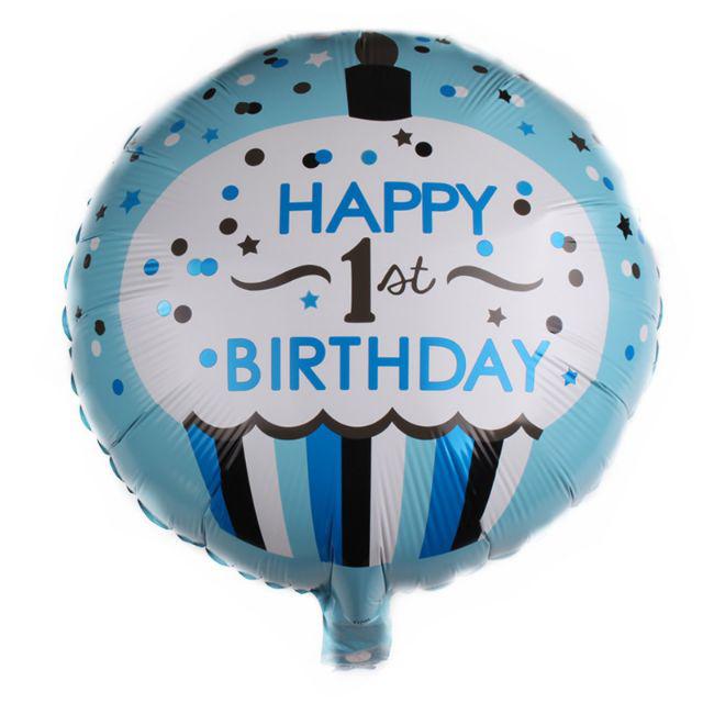 Balon Foil Bulat HBD Happy 1st Birthday Cupcake Size 45 cm