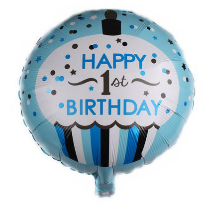 Balon Foil Bulat HBD Happy 1st Birthday Cupcake Size 45 cm