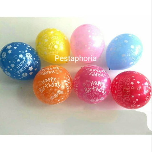 10 pcs Balon Latex / Latex Print Happy Birthday Size 12 inch