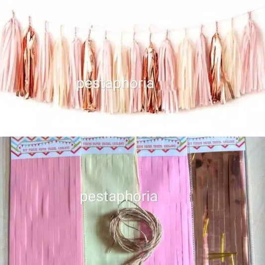 Tassel Garland Tissue DIY Set isi 20 pcs Warna Pink Rose Gold