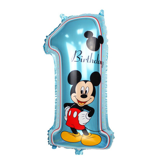Balon Foil Angka 1st Birthday Boy Mickey Mouse Warna Blue/ Biru Size 75 cm