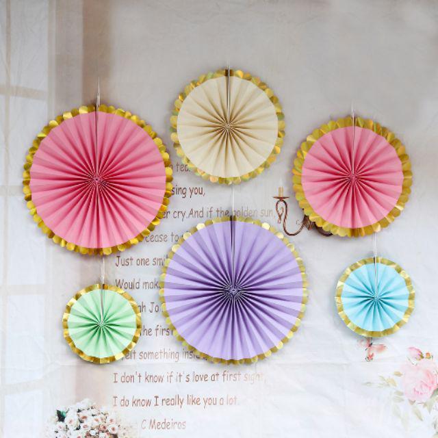 Paper Fan Dekorasi Set 6 in 1 List Gold